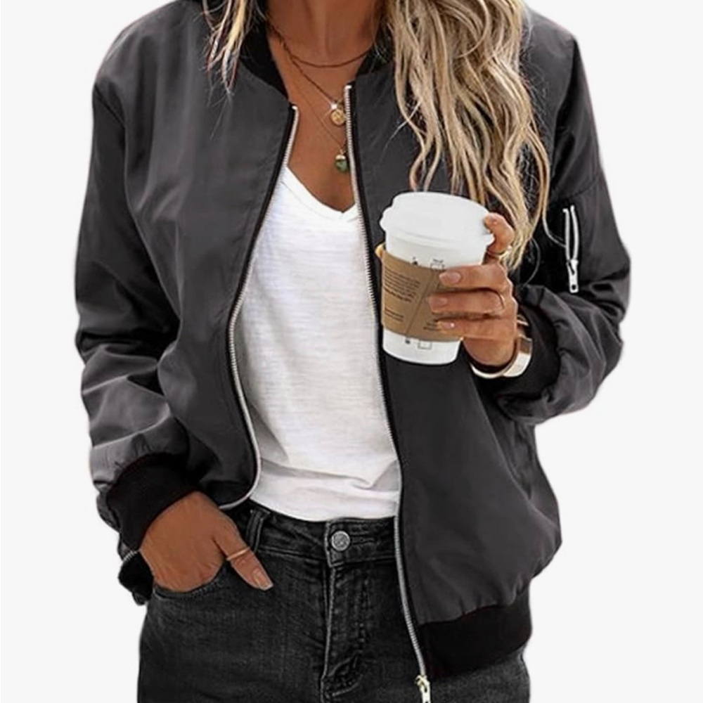Bomber Jacket with Zip Pocket Detail